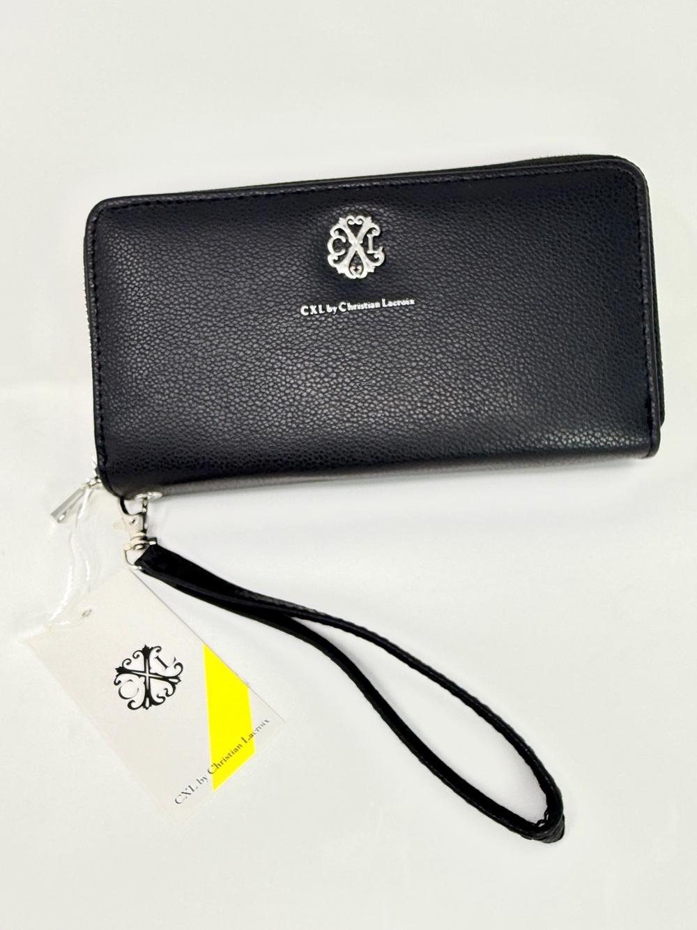 CHRISTIAN LACROIX Brandy Black Pebble Vegan Double Zipper Wallet Wristlet NWT